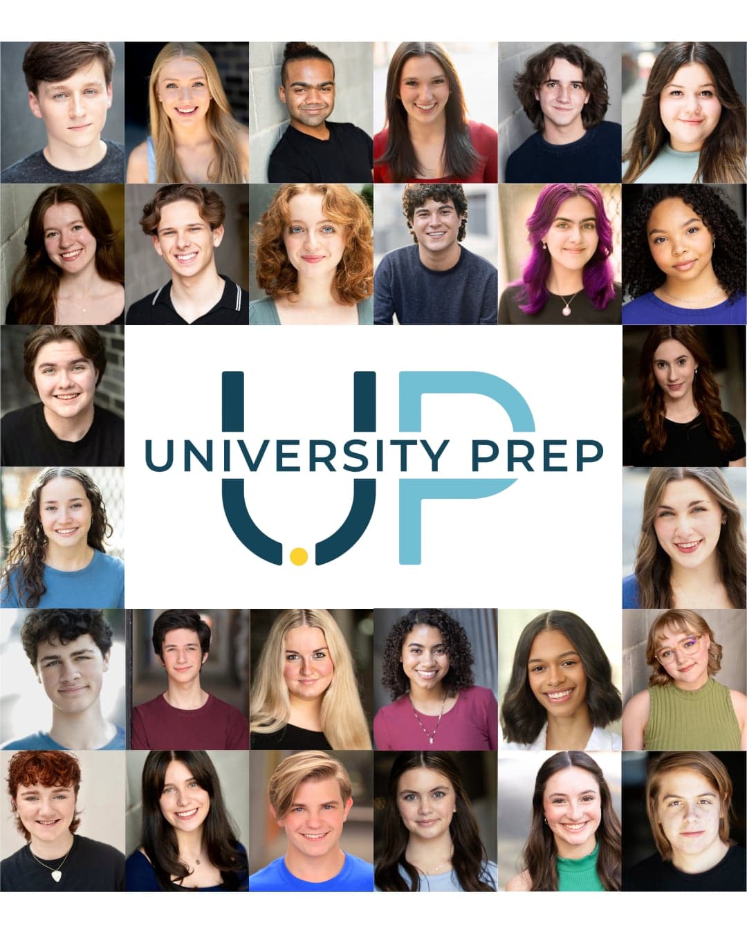 Collage of University Prep students' headshots surrounding the University Prep logo